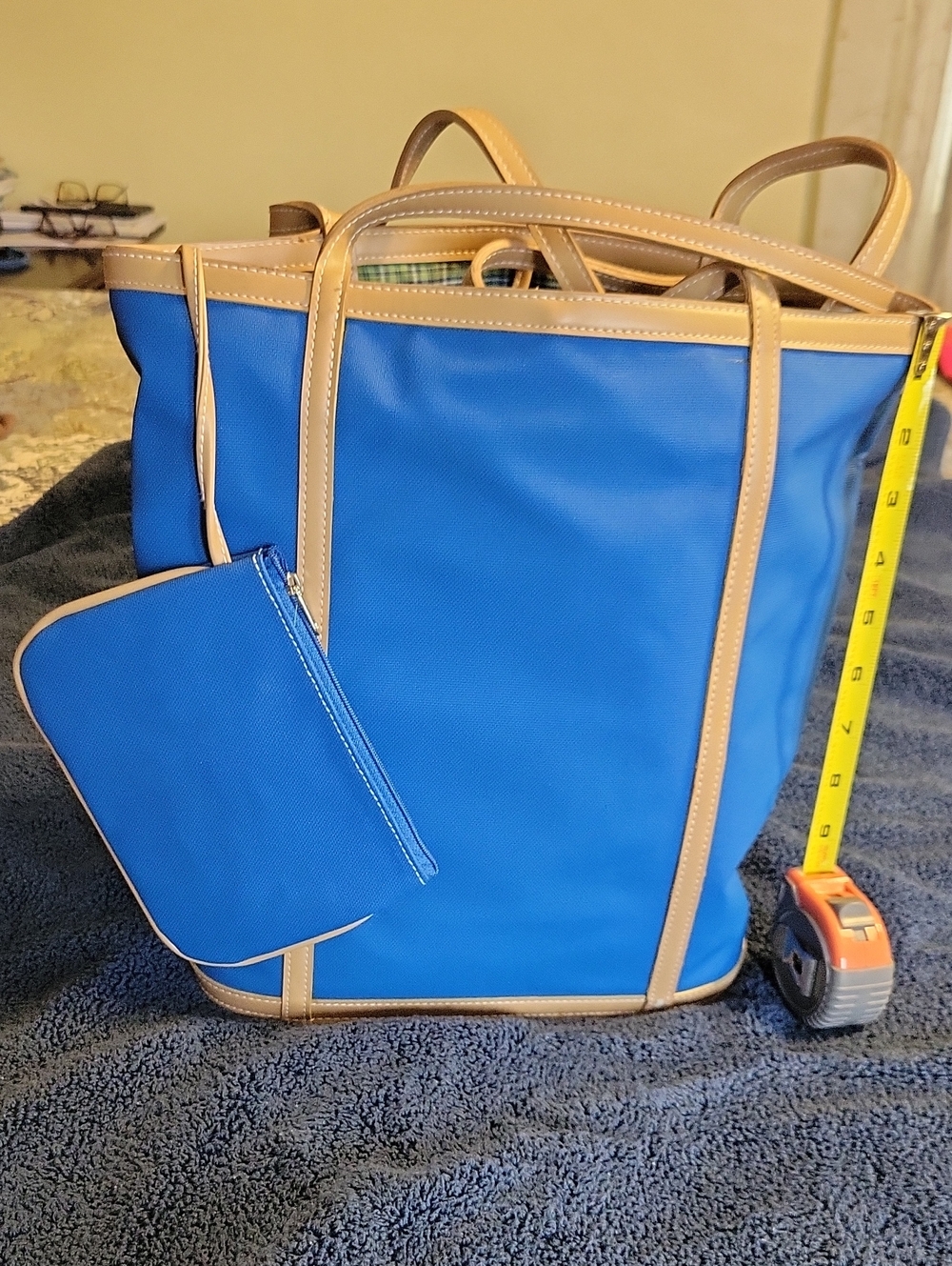 Royal Blue Tote with Tan Trim and Wristlet